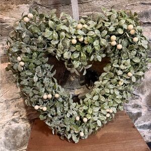 Green Heart Wreath with White Accents